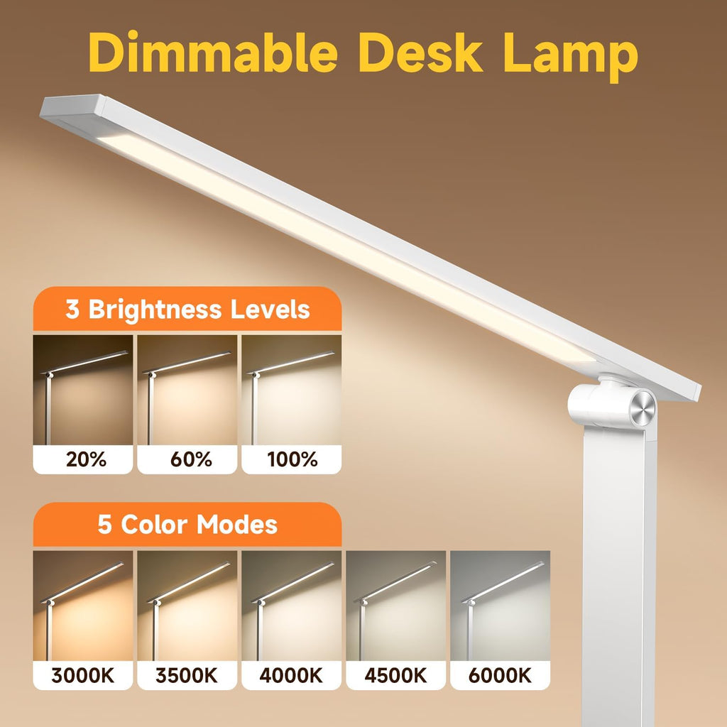 LED Desk Lamp with 15 Adjustable Modes, Dimmable Bedside Lighting, Timer Function, Multi-Powered for Study and Reading, Ideal for Bedroom, Home, and Office Use