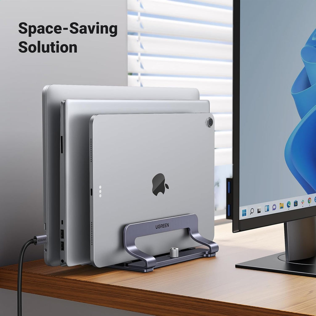 Adjustable Vertical Laptop Stand for Desk - Aluminum Dock Compatible with MacBook Air/Pro, Microsoft Surface Laptop 4, and LG Gram 17 (3 Slots)