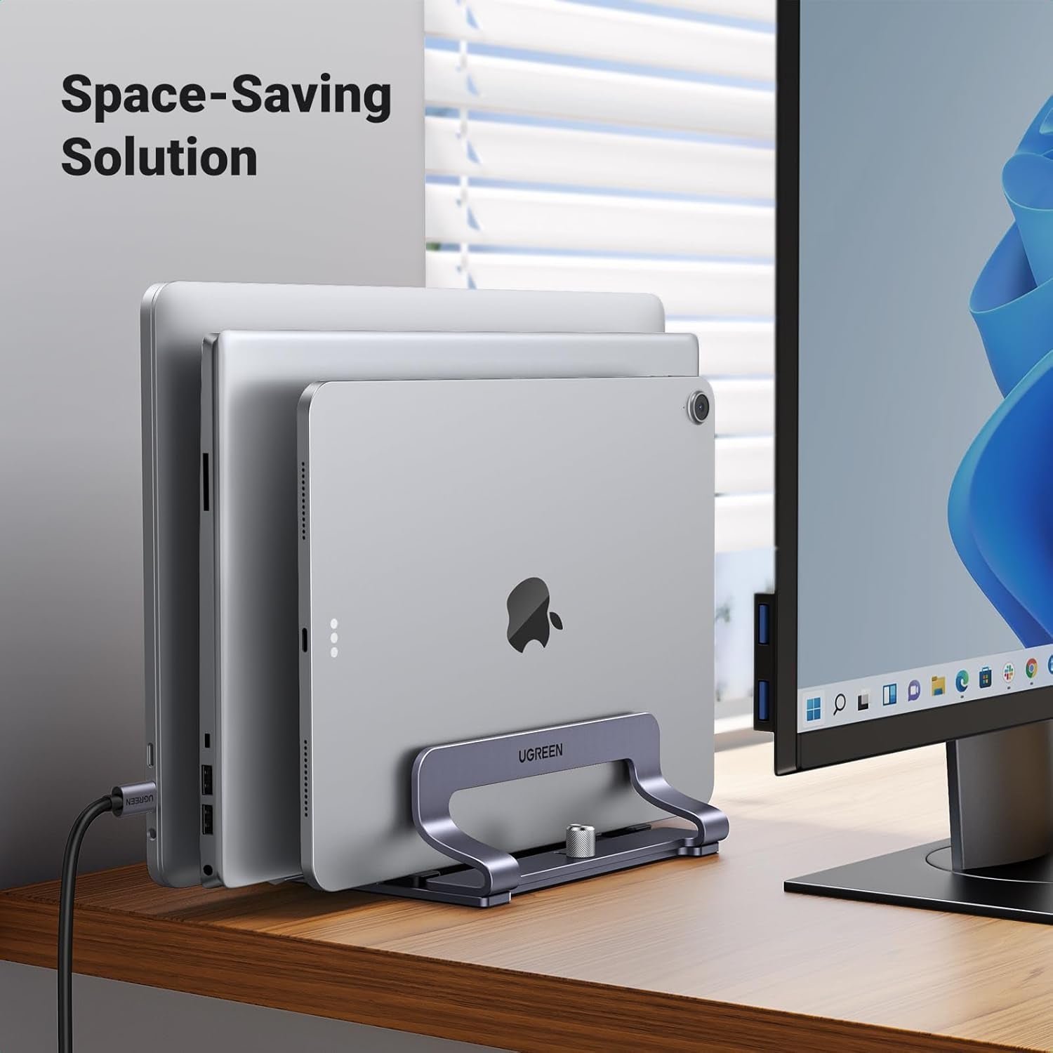 Adjustable Vertical Laptop Stand for Desk - Aluminum Dock Compatible with MacBook Air/Pro, Microsoft Surface Laptop 4, and LG Gram 17 (3 Slots)