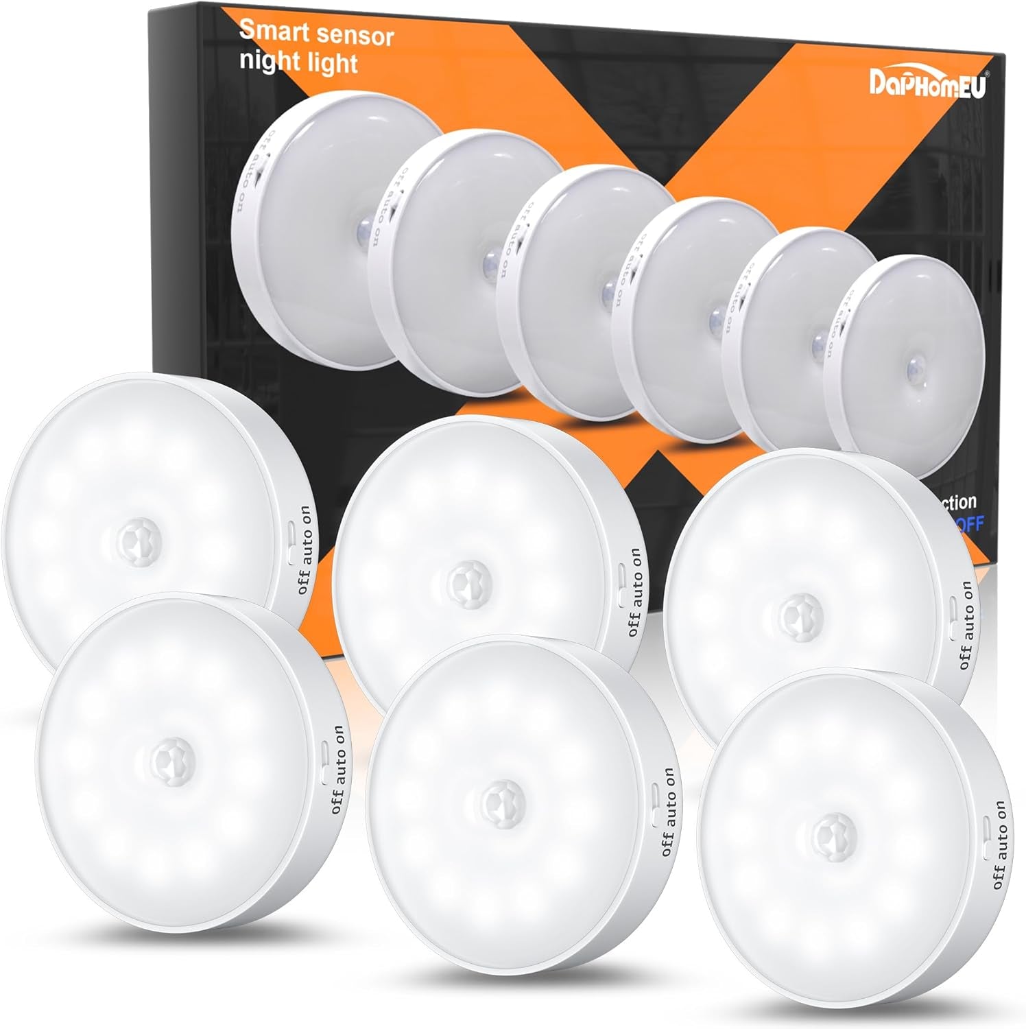 Indoor Motion Sensor Lights - 6 Pack Wireless USB Rechargeable Puck Lights for Cabinets, Stairs, Wardrobes, and Corridors