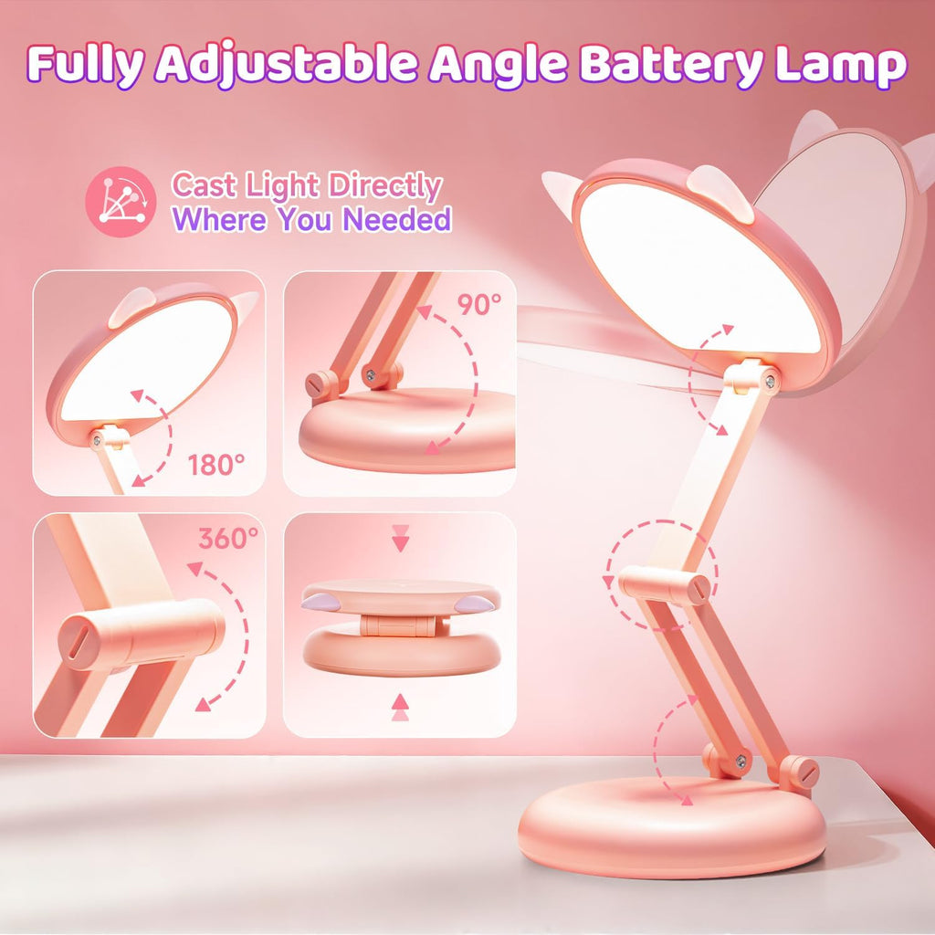 Pink Dimmable Reading Lamp for Kids - 3600mAh Battery with 17 Hours of Use, Ideal for Girls' Bedroom Decor and Bedside Table Accent