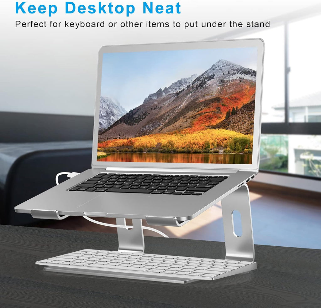 Aluminum Portable Laptop Stand with Ventilation, Compatible with 10-14'' MacBook Pro/Air, Dell, HP, Samsung, and Acer (Silver)