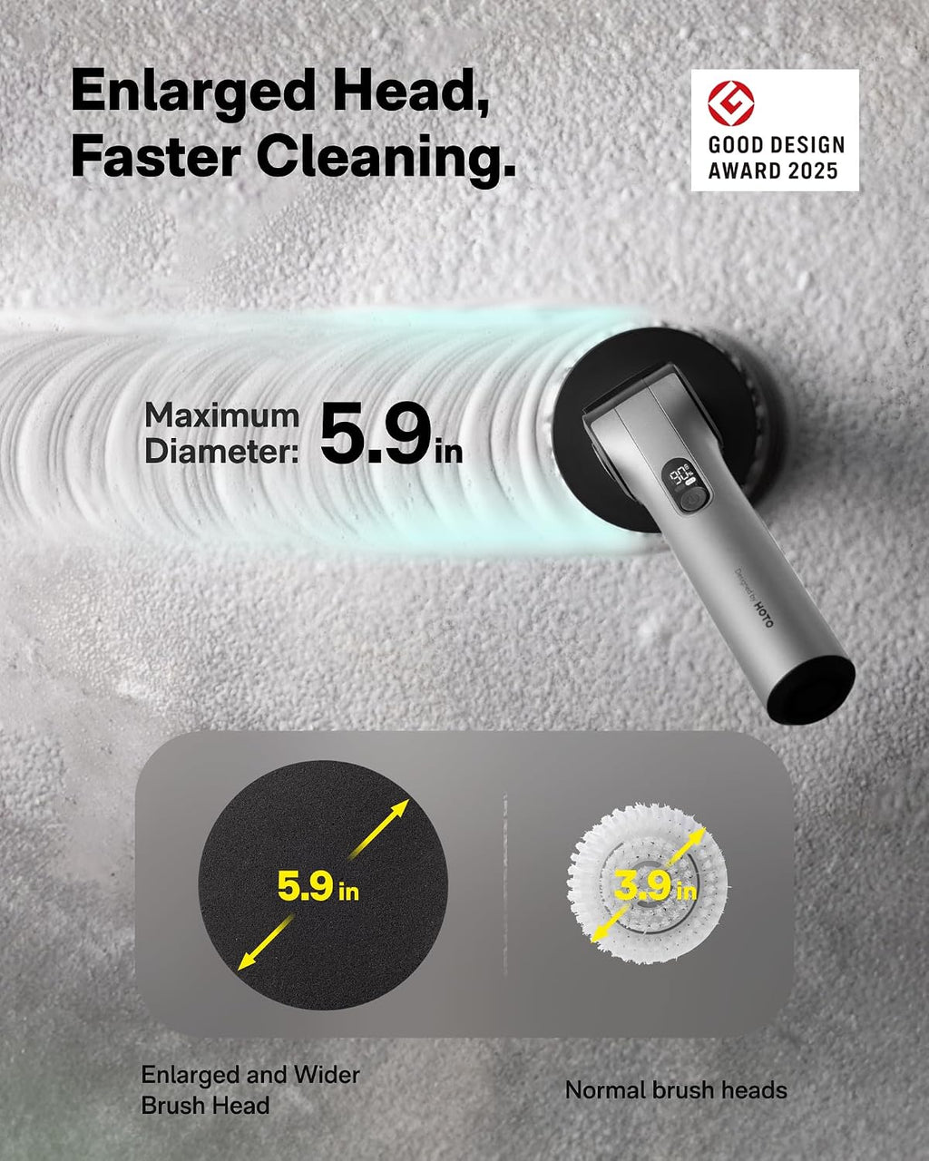 Flexi™ Electric Cleaning Brush with Adjustable Angle, Extendable Handle, Smart Display, IPX7 Waterproof Rating, and 8 Replaceable Brush Heads for Bathroom and Tile Cleaning