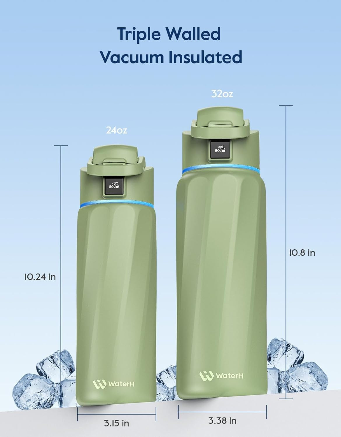 Boost Smart Water Bottle - BPA-Free Stainless Steel Vacuum Insulated, Wide Mouth Hydration Tracker with App, Perfect for Father's Day, Green, 710ml