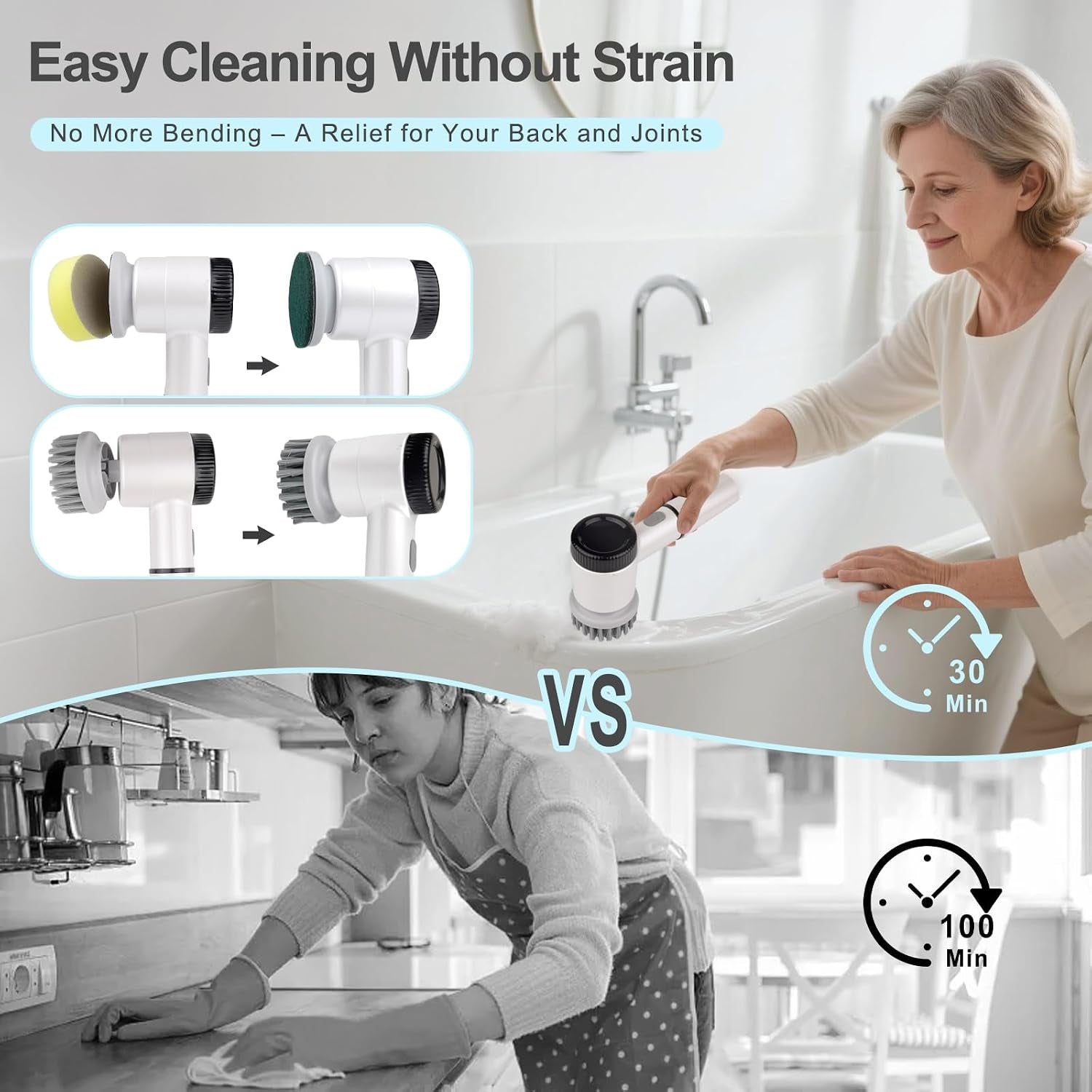 Cordless Electric Spin Scrubber - 5-in-1 Rechargeable Cleaning Brush with 3 Speed Settings and LED Display for Bathroom, Tile, Car, Floor, and Kitchen Cleaning