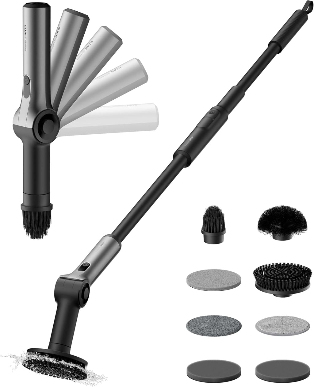 Flexi™ Electric Cleaning Brush with Adjustable Angle, Extendable Handle, Smart Display, IPX7 Waterproof Rating, and 8 Replaceable Brush Heads for Bathroom and Tile Cleaning
