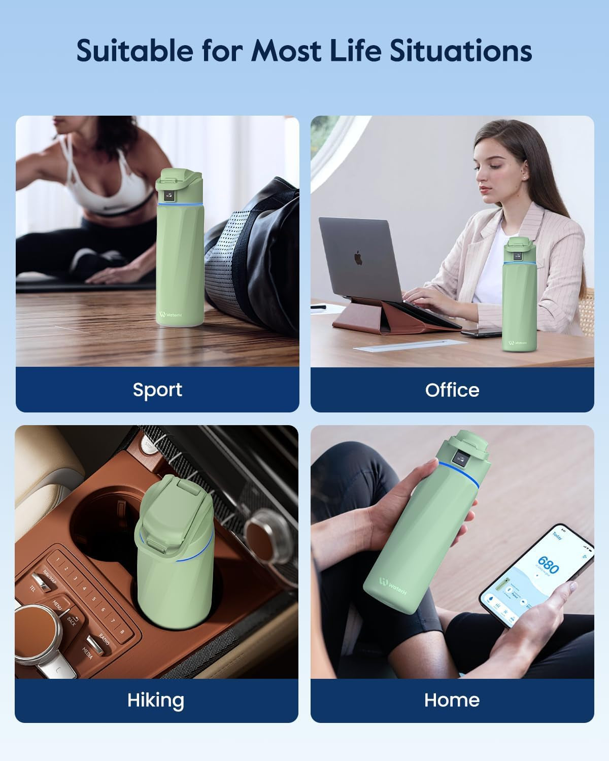 Boost Smart Water Bottle - BPA-Free Stainless Steel Vacuum Insulated, Wide Mouth Hydration Tracker with App, Perfect for Father's Day, Green, 710ml