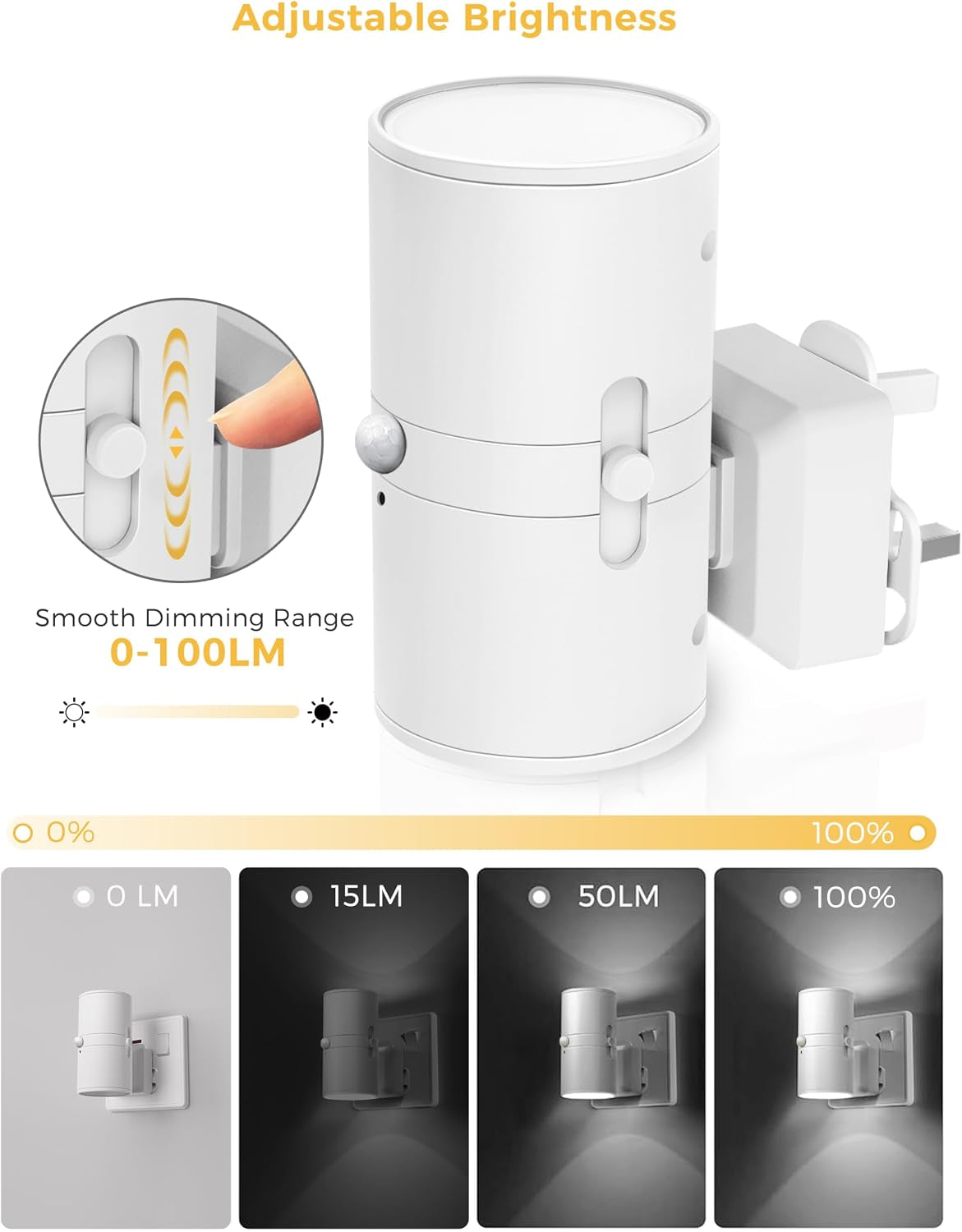 Dimmable Motion Sensor Night Light - 1 Pack, 0-100LM, 6000K Cool White, Ideal for Indoor Use in Bathrooms, Stairways, Hallways, and Bedrooms