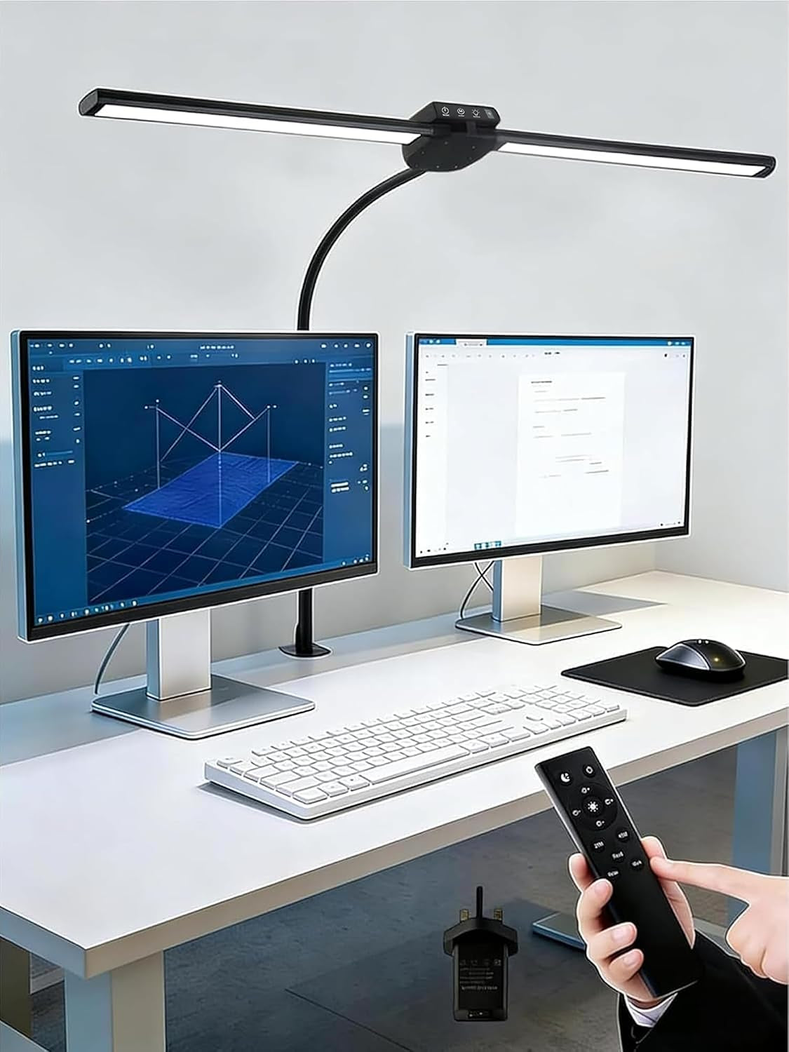 LED Desk Lamp with Clamp - 5 Color Modes & 9 Brightness Levels, 1200 Lumen, 12W for Home Office, Remote Control & Timer, Ideal for Study, Reading, Workbench, and Crafting