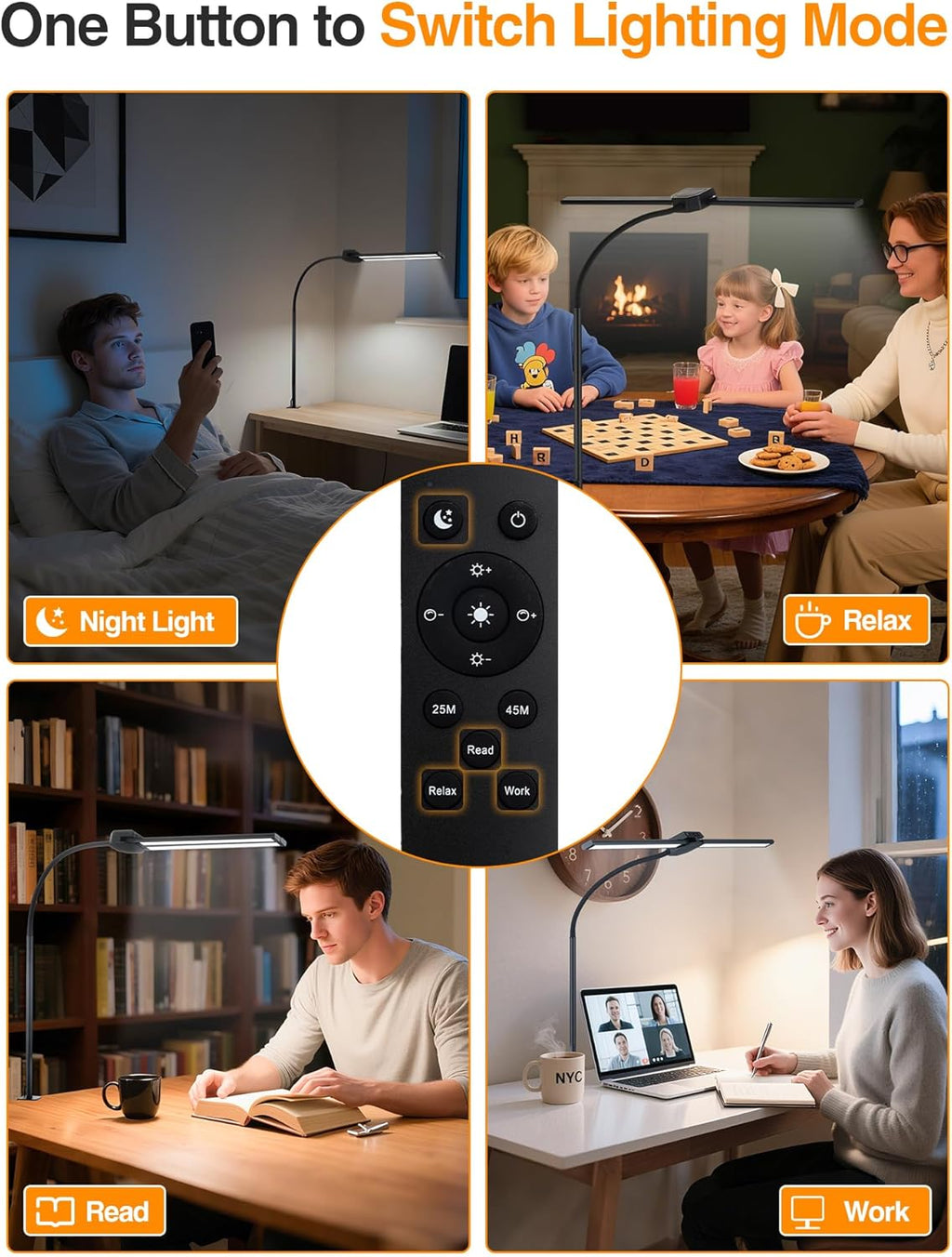LED Desk Lamp with Clamp - 5 Color Modes & 9 Brightness Levels, 1200 Lumen, 12W for Home Office, Remote Control & Timer, Ideal for Study, Reading, Workbench, and Crafting