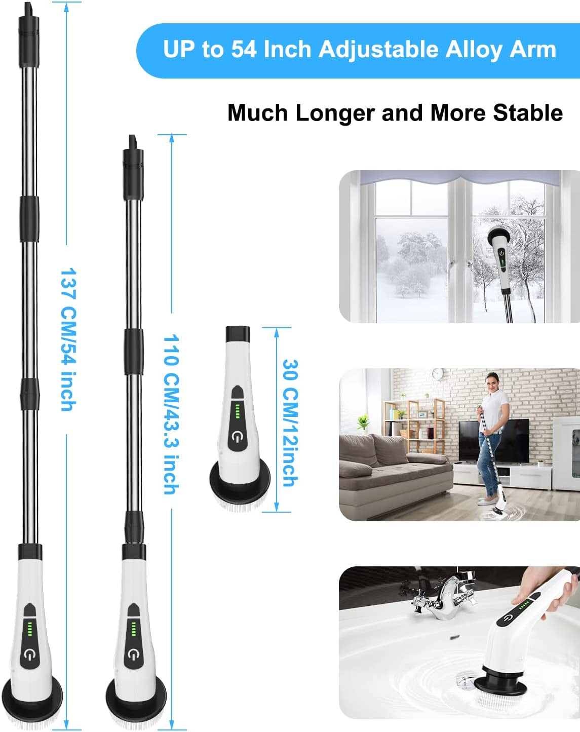 Cordless Electric Spin Scrubber with 8 Replaceable Brush Heads and Extendable Handle for Efficient Bathroom and Kitchen Cleaning, 300/400 RPM Rotation for Floor and Tile Surfaces