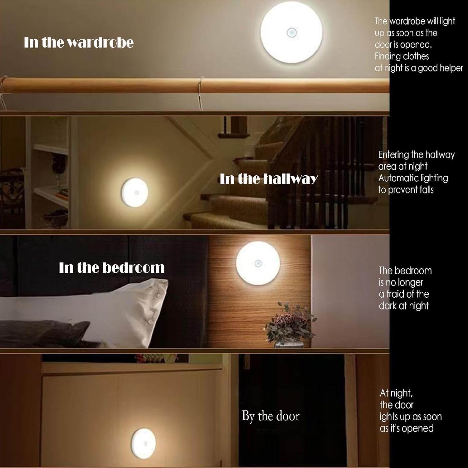 USB Rechargeable Motion Sensor Night Light, Warm White LED, Magnetic Indoor Lamps for Stairways, Cupboards, Hallways, Kitchens, Wardrobes, and Closets (6-Pack)