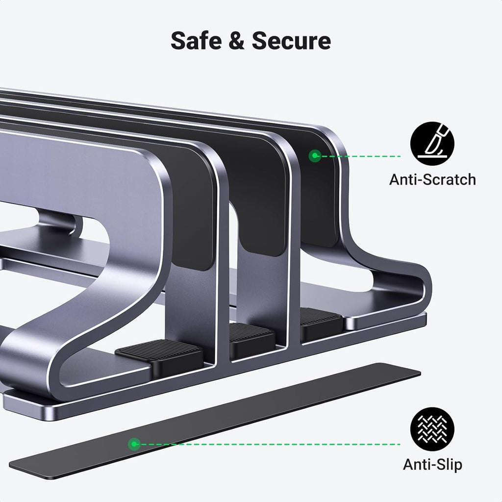 Adjustable Vertical Laptop Stand for Desk - Aluminum Dock Compatible with MacBook Air/Pro, Microsoft Surface Laptop 4, and LG Gram 17 (3 Slots)