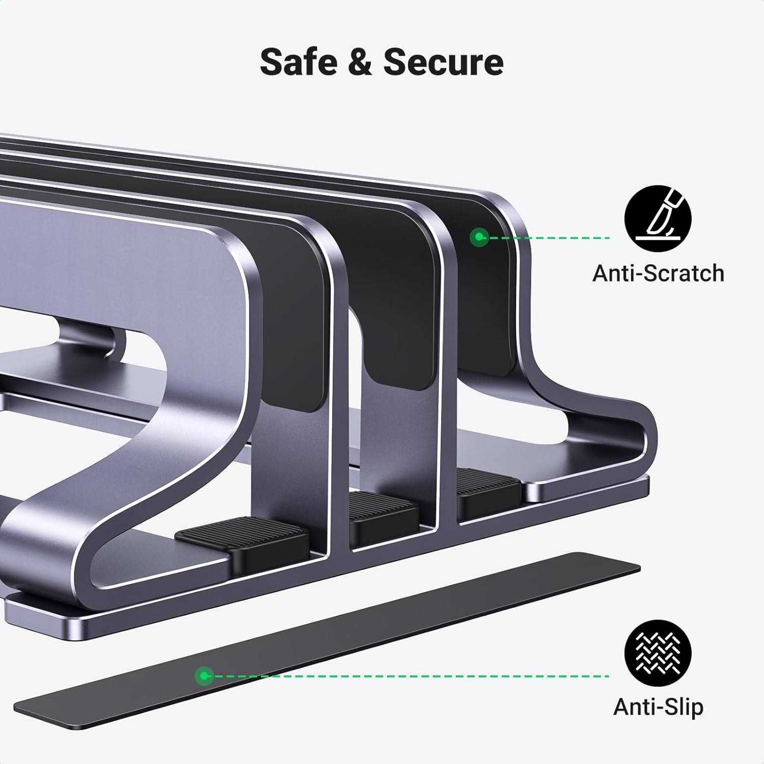 Adjustable Vertical Laptop Stand for Desk - Aluminum Dock Compatible with MacBook Air/Pro, Microsoft Surface Laptop 4, and LG Gram 17 (3 Slots)