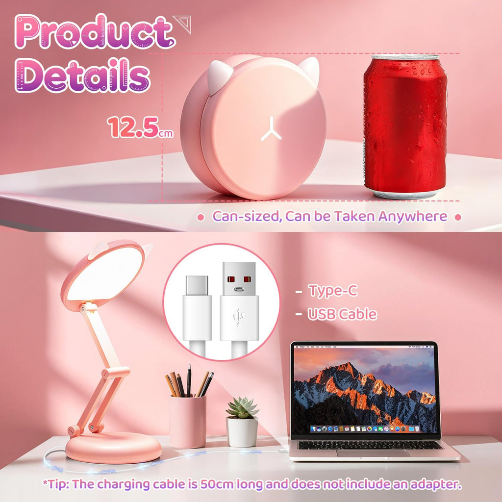 Pink Dimmable Reading Lamp for Kids - 3600mAh Battery with 17 Hours of Use, Ideal for Girls' Bedroom Decor and Bedside Table Accent