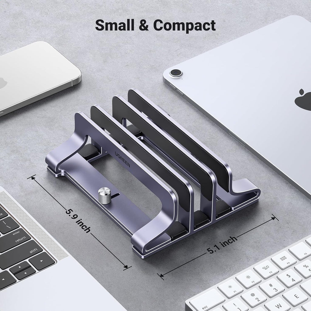 Adjustable Vertical Laptop Stand for Desk - Aluminum Dock Compatible with MacBook Air/Pro, Microsoft Surface Laptop 4, and LG Gram 17 (3 Slots)