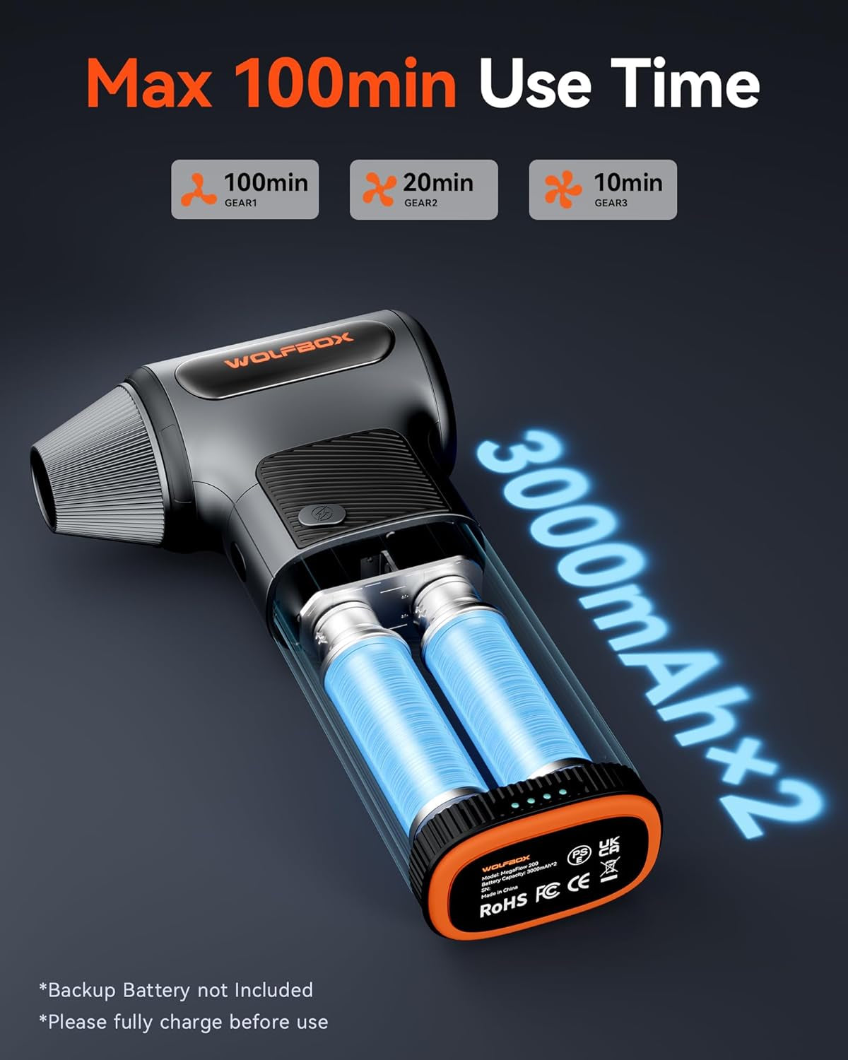 MF200 Cordless Compressed Air Duster with Removable Battery - High-Power 3-Speed Mini Blower for Versatile Cleaning Applications with 4 Nozzles