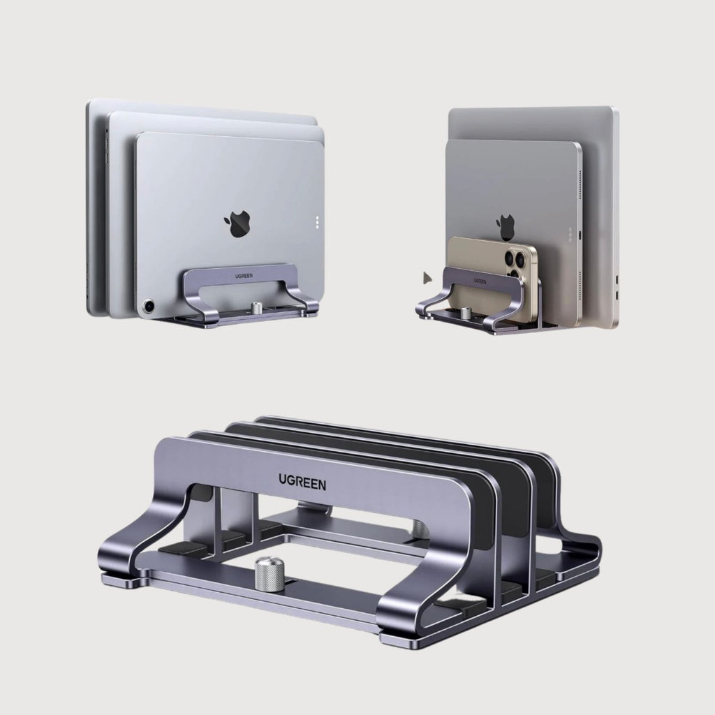 Adjustable Vertical Laptop Stand for Desk - Aluminum Dock Compatible with MacBook Air/Pro, Microsoft Surface Laptop 4, and LG Gram 17 (3 Slots)
