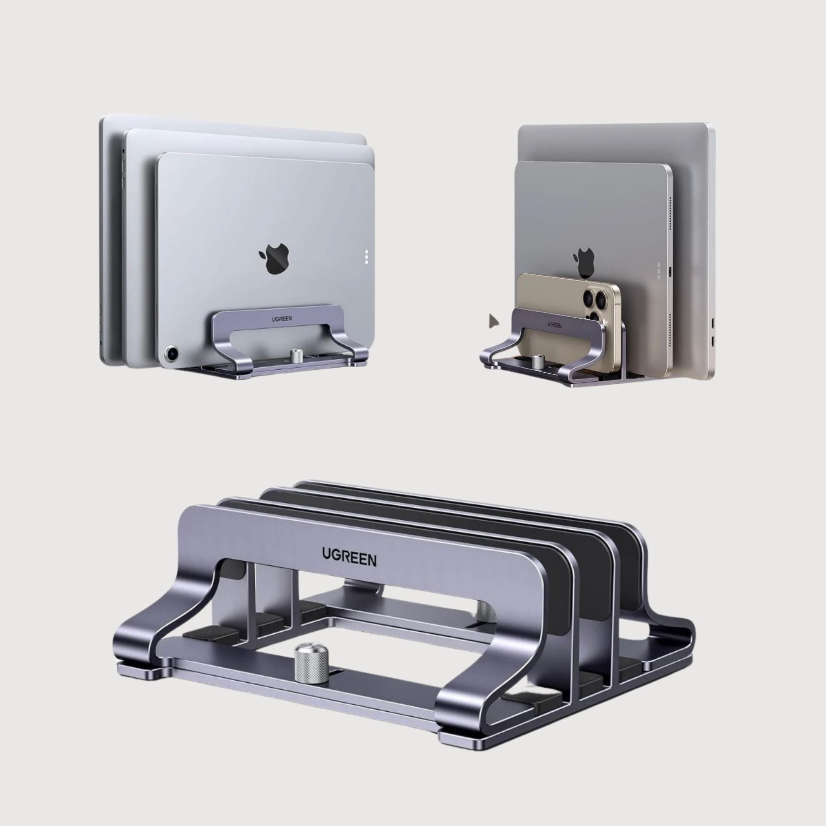 Adjustable Vertical Laptop Stand for Desk - Aluminum Dock Compatible with MacBook Air/Pro, Microsoft Surface Laptop 4, and LG Gram 17 (3 Slots)