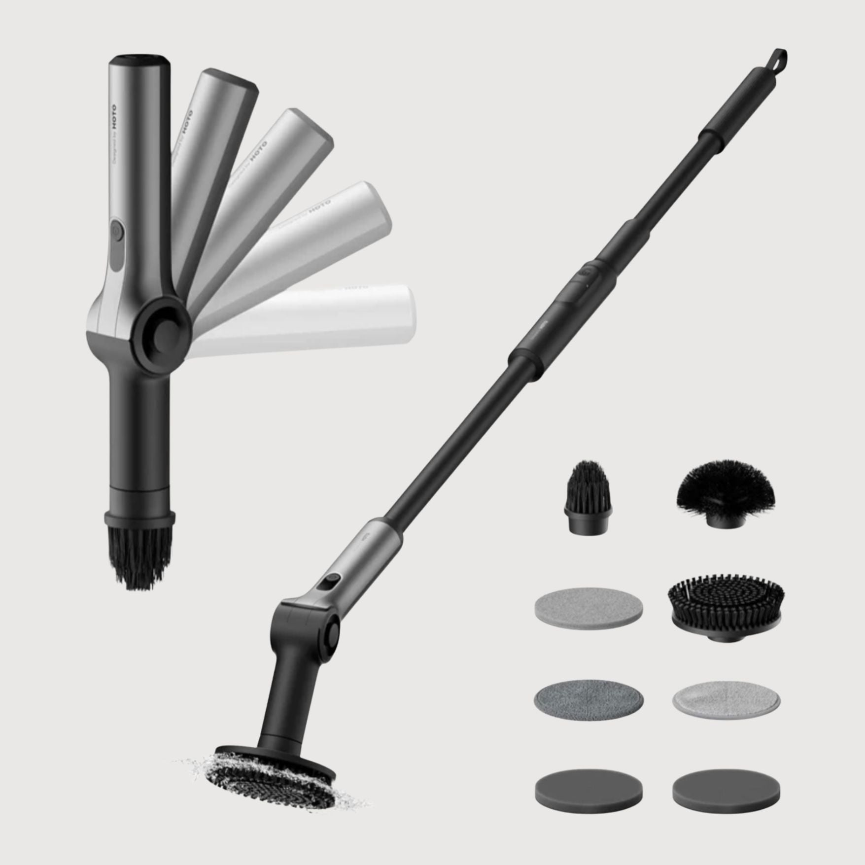 Flexi™ Electric Cleaning Brush with Adjustable Angle, Extendable Handle, Smart Display, IPX7 Waterproof Rating, and 8 Replaceable Brush Heads for Bathroom and Tile Cleaning
