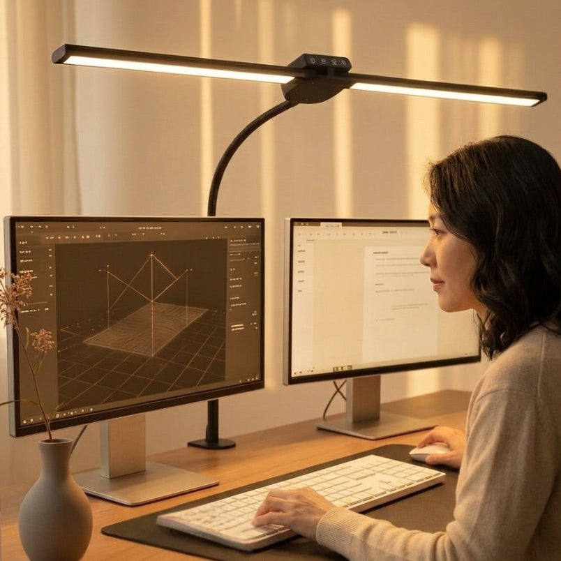 LED Desk Lamp with Clamp - 5 Color Modes & 9 Brightness Levels, 1200 Lumen, 12W for Home Office, Remote Control & Timer, Ideal for Study, Reading, Workbench, and Crafting