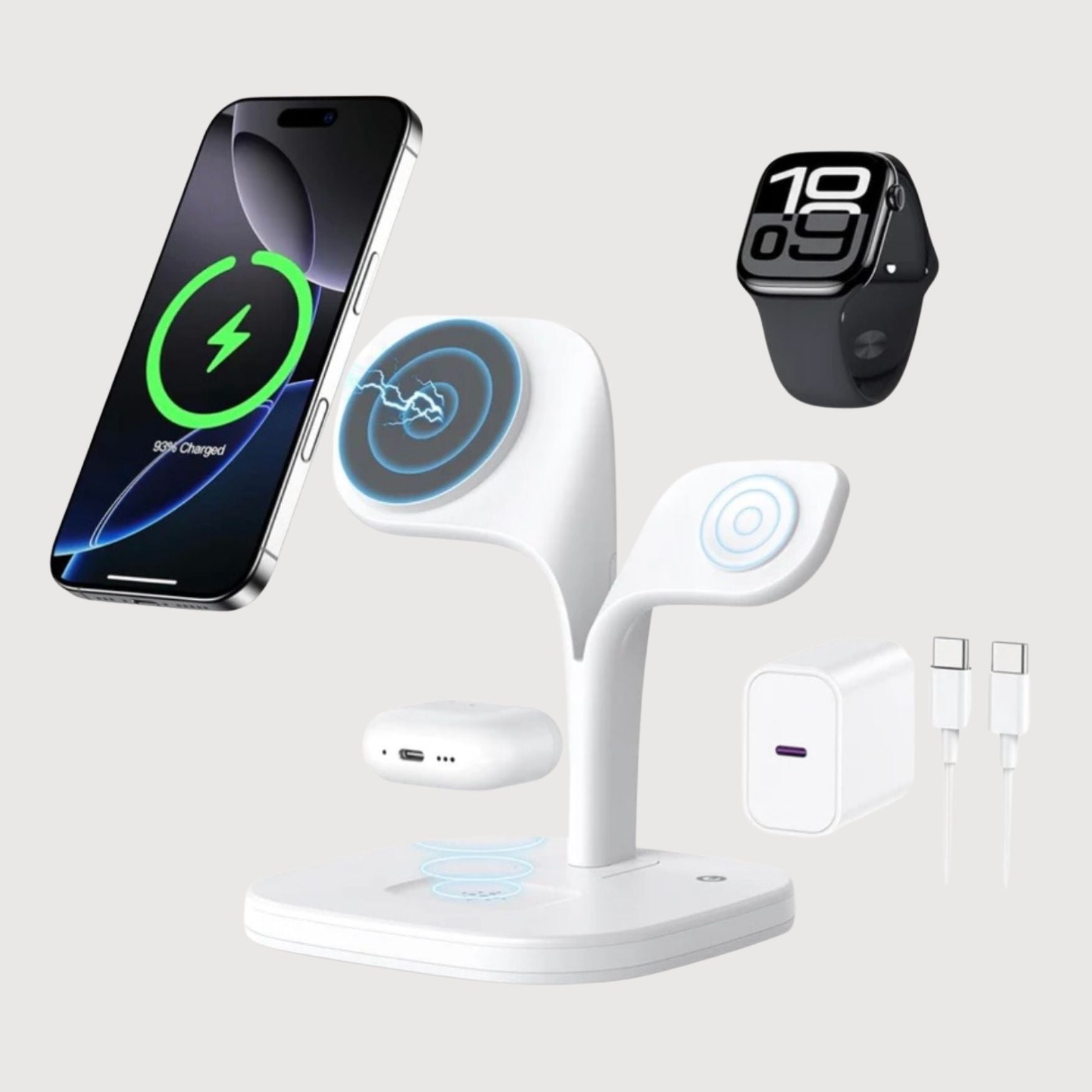 3 in 1 Wireless Charging Station for Apple Magsafe Charger for Iphone 17E Air 17 16 15 14 13 12 Series, Magnetic Stand for Apple Watch 11/10/9/8/7/6/5/4/3/2/Ultra/Se, for Airpods Pro/3/2(With 20W PD)