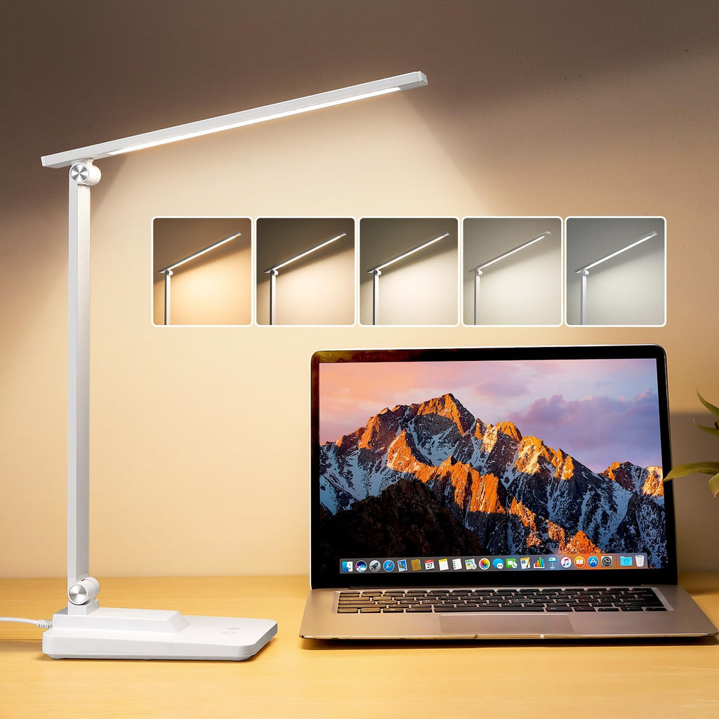LED Desk Lamp with 15 Adjustable Modes, Dimmable Bedside Lighting, Timer Function, Multi-Powered for Study and Reading, Ideal for Bedroom, Home, and Office Use