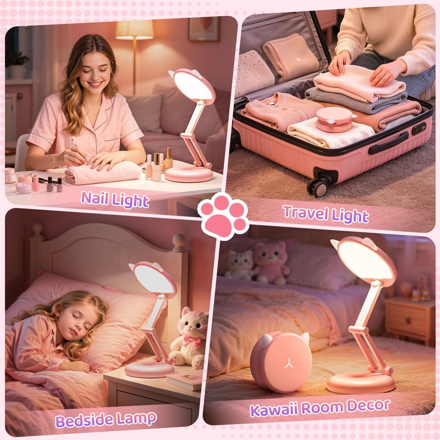 Pink Dimmable Reading Lamp for Kids - 3600mAh Battery with 17 Hours of Use, Ideal for Girls' Bedroom Decor and Bedside Table Accent