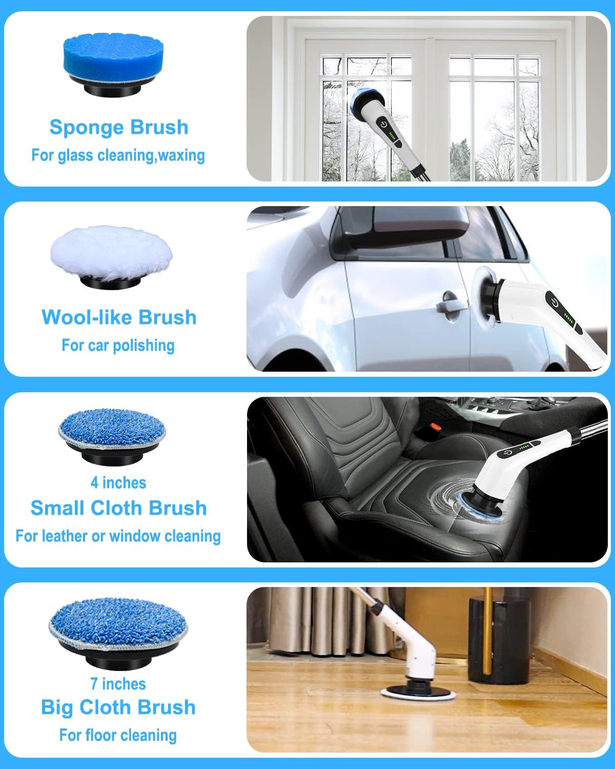 Cordless Electric Spin Scrubber with 8 Replaceable Brush Heads and Extendable Handle for Efficient Bathroom and Kitchen Cleaning, 300/400 RPM Rotation for Floor and Tile Surfaces