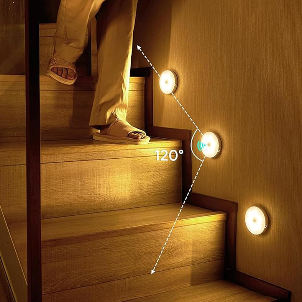 USB Rechargeable Motion Sensor Night Light, Warm White LED, Magnetic Indoor Lamps for Stairways, Cupboards, Hallways, Kitchens, Wardrobes, and Closets (6-Pack)