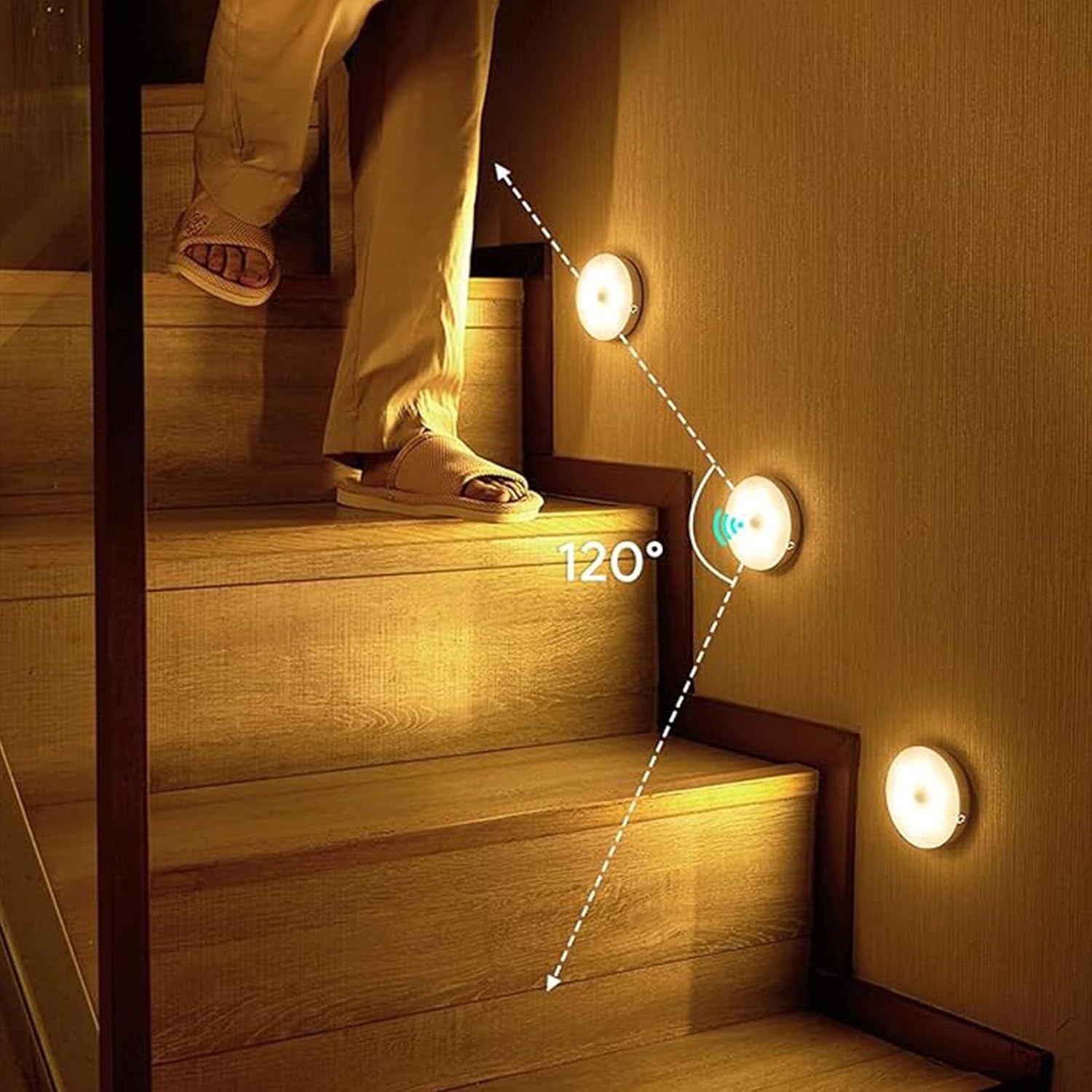 USB Rechargeable Motion Sensor Night Light, Warm White LED, Magnetic Indoor Lamps for Stairways, Cupboards, Hallways, Kitchens, Wardrobes, and Closets (6-Pack)