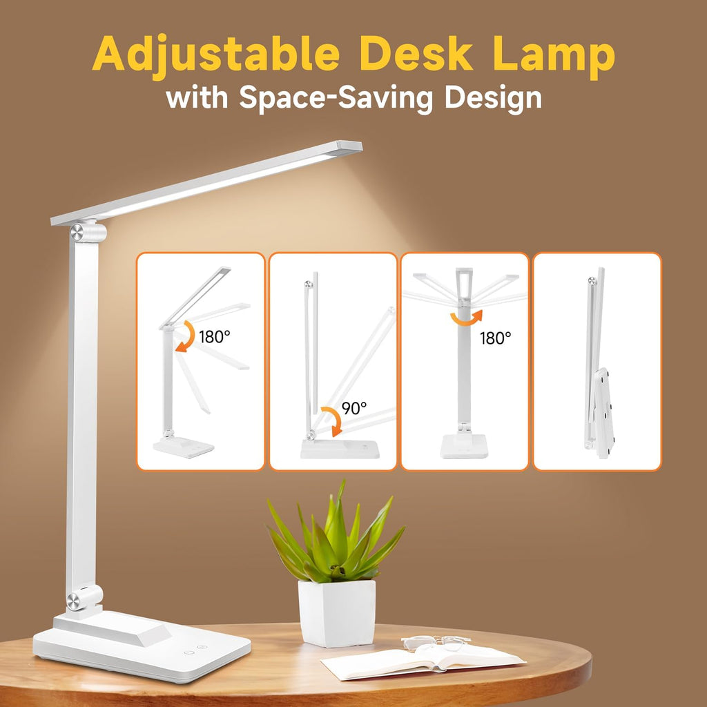 LED Desk Lamp with 15 Adjustable Modes, Dimmable Bedside Lighting, Timer Function, Multi-Powered for Study and Reading, Ideal for Bedroom, Home, and Office Use