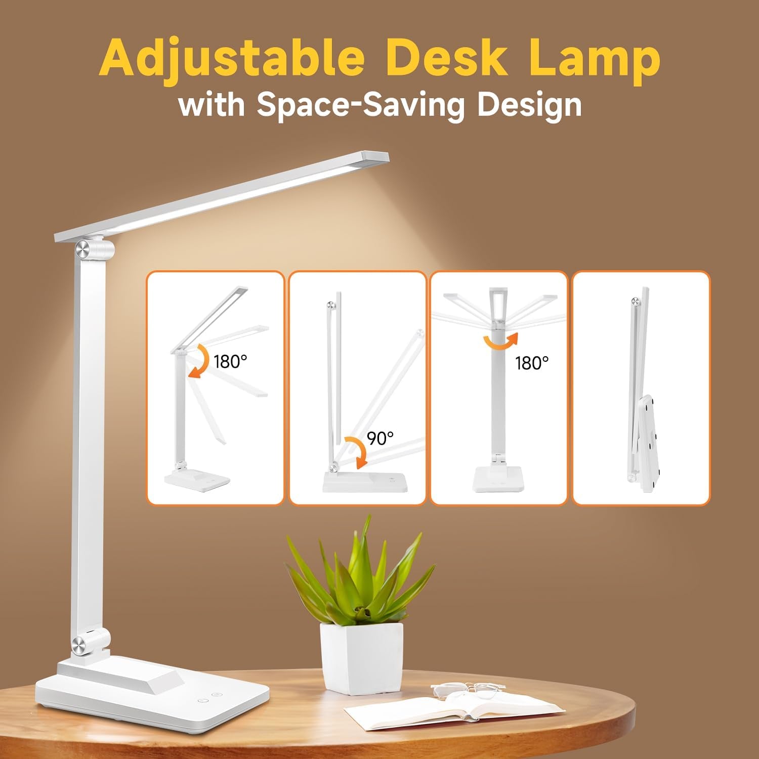 LED Desk Lamp with 15 Adjustable Modes, Dimmable Bedside Lighting, Timer Function, Multi-Powered for Study and Reading, Ideal for Bedroom, Home, and Office Use