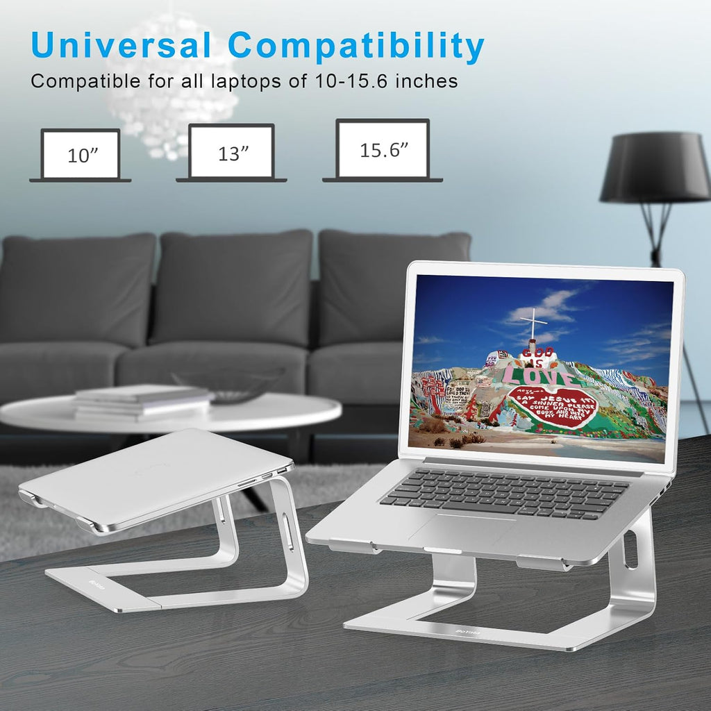 Aluminum Portable Laptop Stand with Ventilation, Compatible with 10-14'' MacBook Pro/Air, Dell, HP, Samsung, and Acer (Silver)