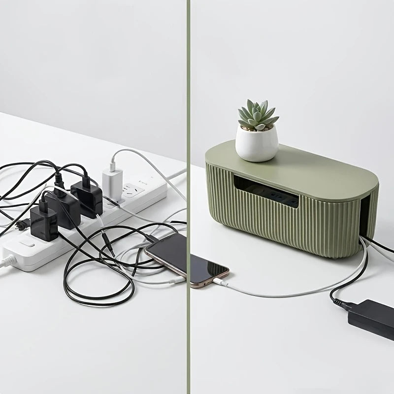 Cable Management Box Kit for Concealing Power Strip Cords - Durable ABS Material Organizer with Clips and Sleeves for Home and Office Use