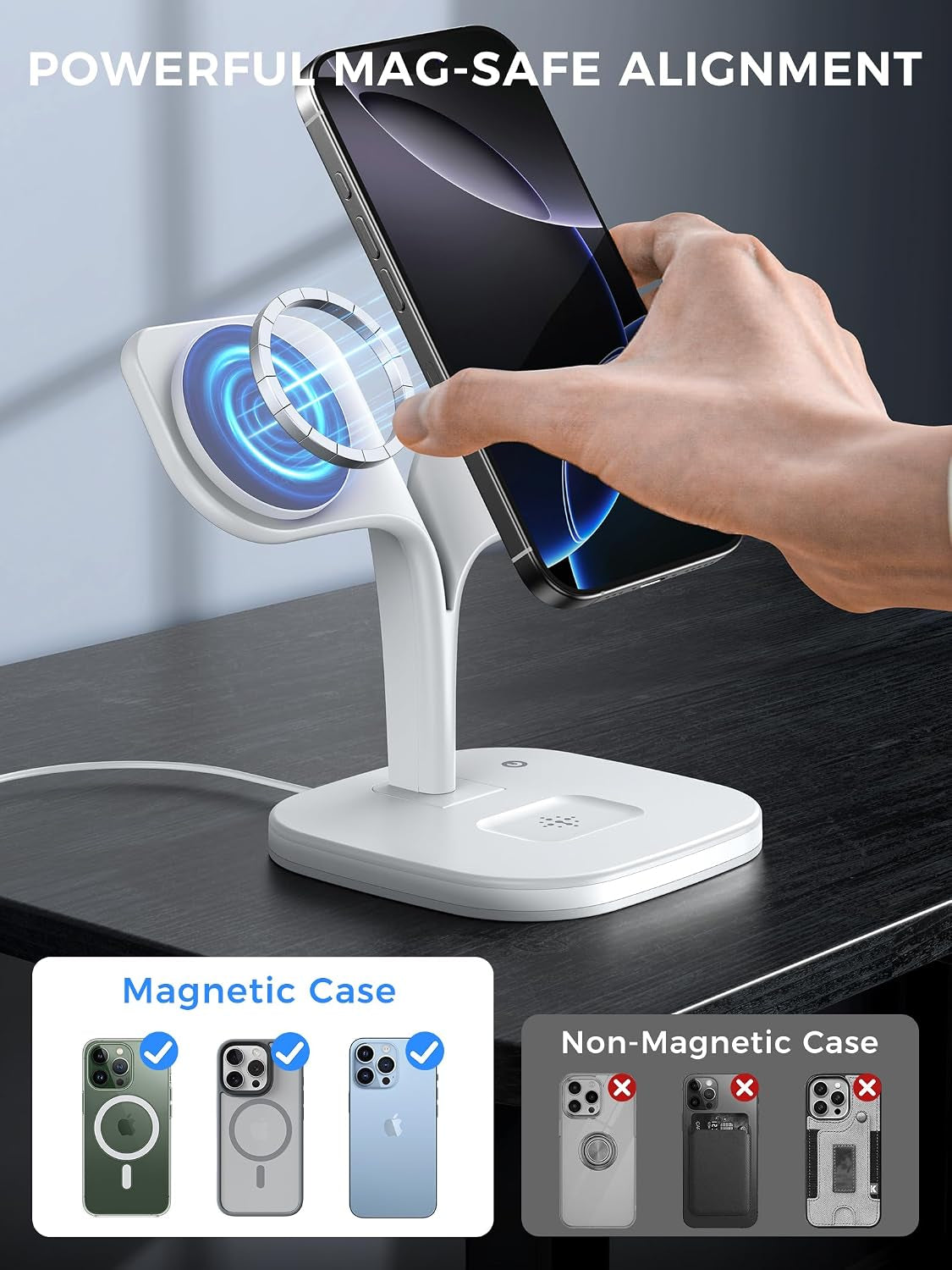 3 in 1 Wireless Charging Station for Apple Magsafe Charger for Iphone 17E Air 17 16 15 14 13 12 Series, Magnetic Stand for Apple Watch 11/10/9/8/7/6/5/4/3/2/Ultra/Se, for Airpods Pro/3/2(With 20W PD)