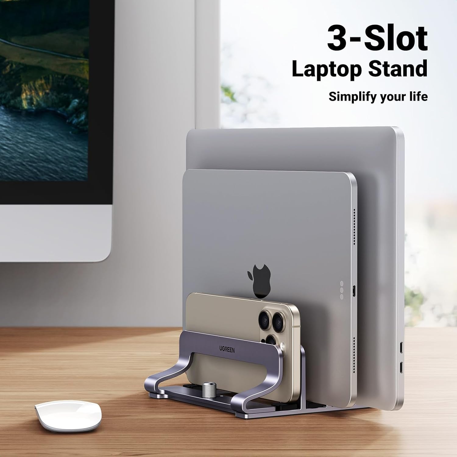 Adjustable Vertical Laptop Stand for Desk - Aluminum Dock Compatible with MacBook Air/Pro, Microsoft Surface Laptop 4, and LG Gram 17 (3 Slots)