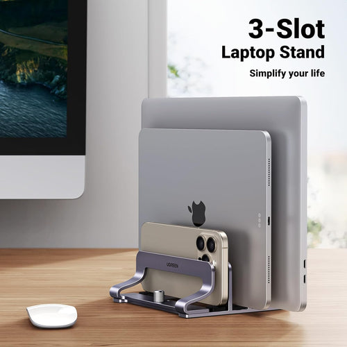 Adjustable Vertical Laptop Stand for Desk - Aluminum Dock Compatible with MacBook Air/Pro, Microsoft Surface Laptop 4, and LG Gram 17 (3 Slots)