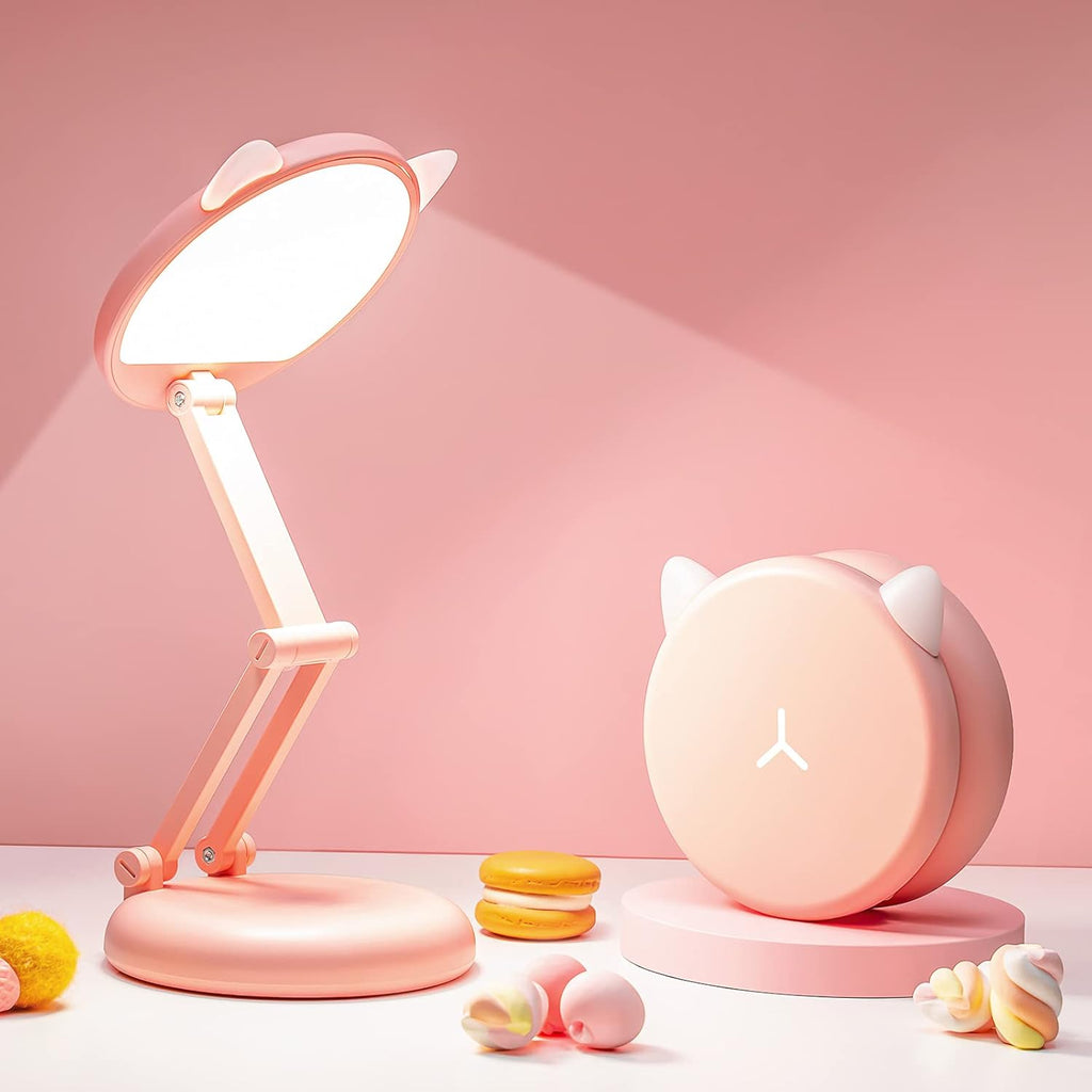 Pink Dimmable Reading Lamp for Kids - 3600mAh Battery with 17 Hours of Use, Ideal for Girls' Bedroom Decor and Bedside Table Accent