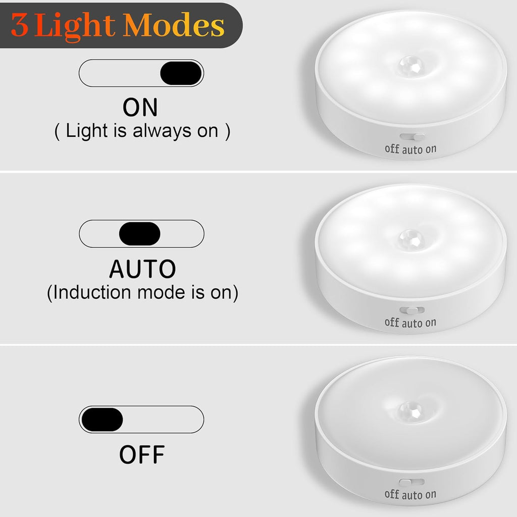 Indoor Motion Sensor Lights - 6 Pack Wireless USB Rechargeable Puck Lights for Cabinets, Stairs, Wardrobes, and Corridors