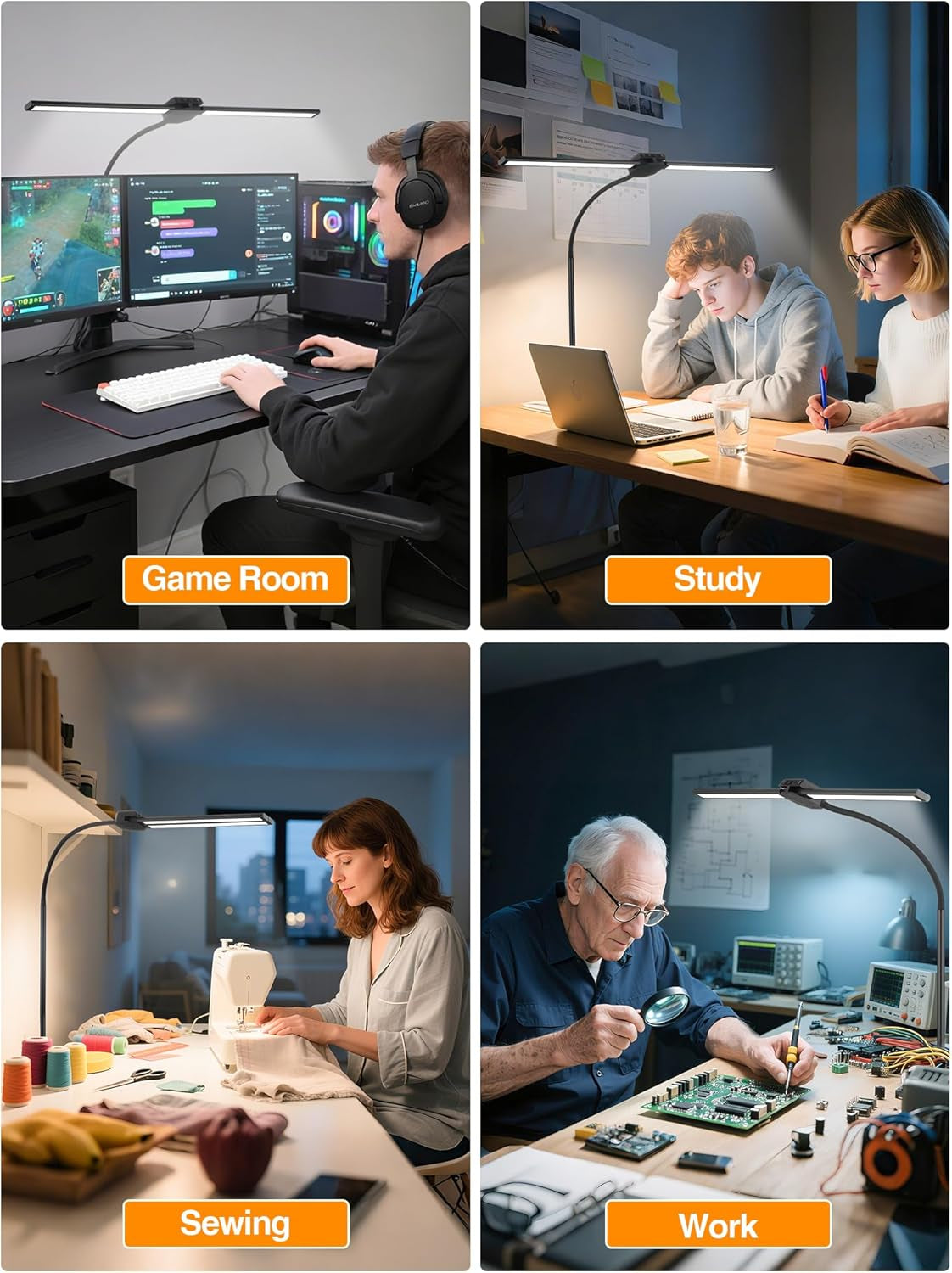 LED Desk Lamp with Clamp - 5 Color Modes & 9 Brightness Levels, 1200 Lumen, 12W for Home Office, Remote Control & Timer, Ideal for Study, Reading, Workbench, and Crafting