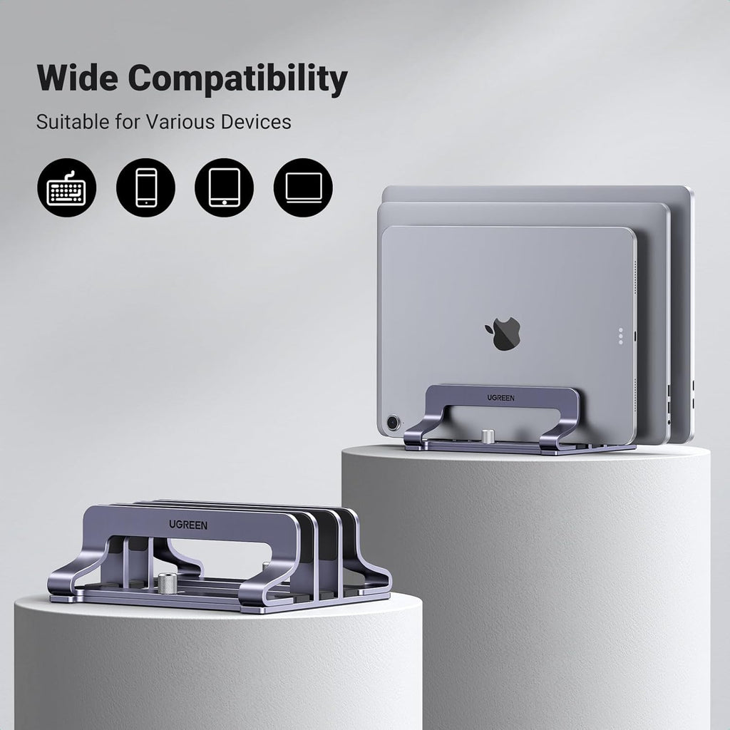 Adjustable Vertical Laptop Stand for Desk - Aluminum Dock Compatible with MacBook Air/Pro, Microsoft Surface Laptop 4, and LG Gram 17 (3 Slots)