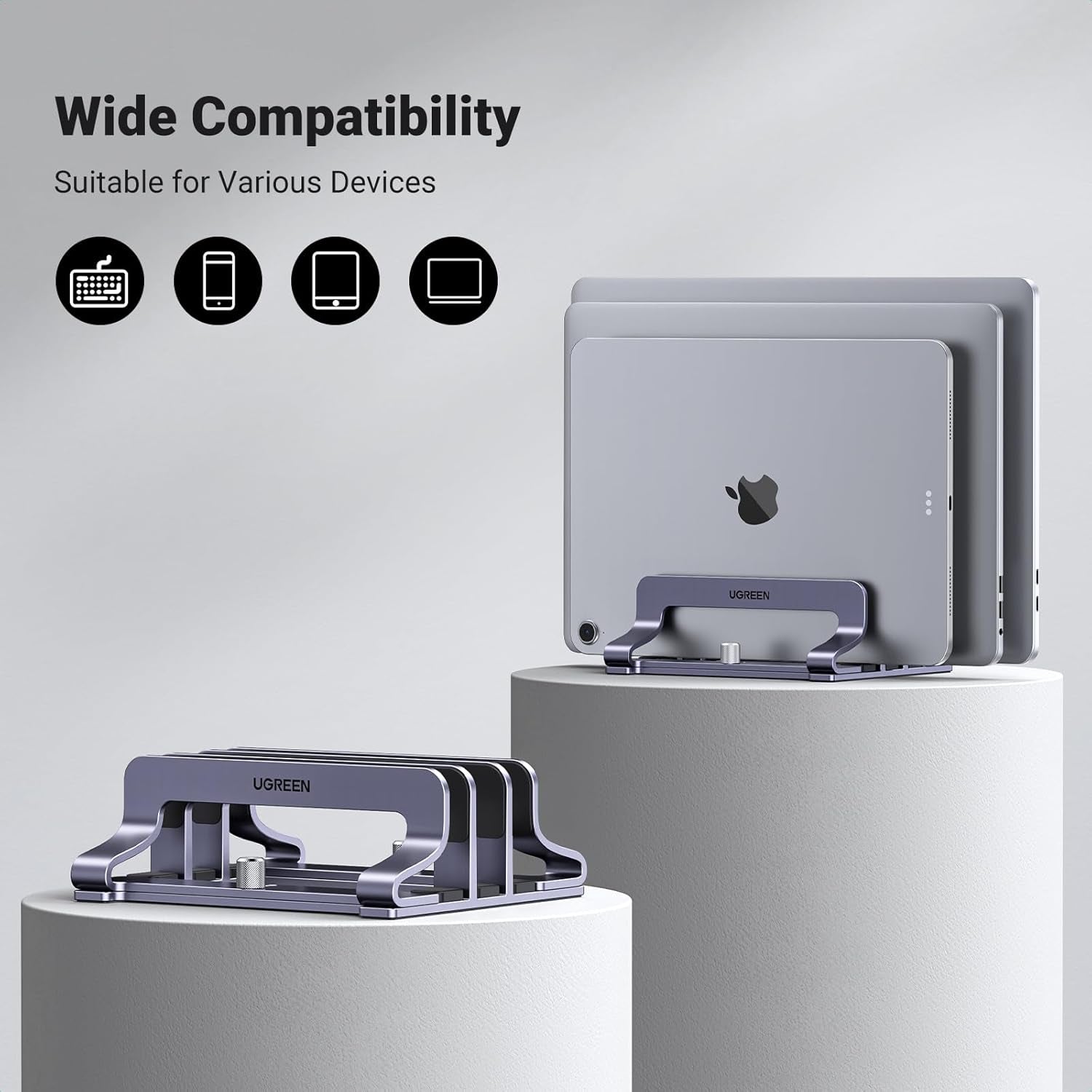 Adjustable Vertical Laptop Stand for Desk - Aluminum Dock Compatible with MacBook Air/Pro, Microsoft Surface Laptop 4, and LG Gram 17 (3 Slots)