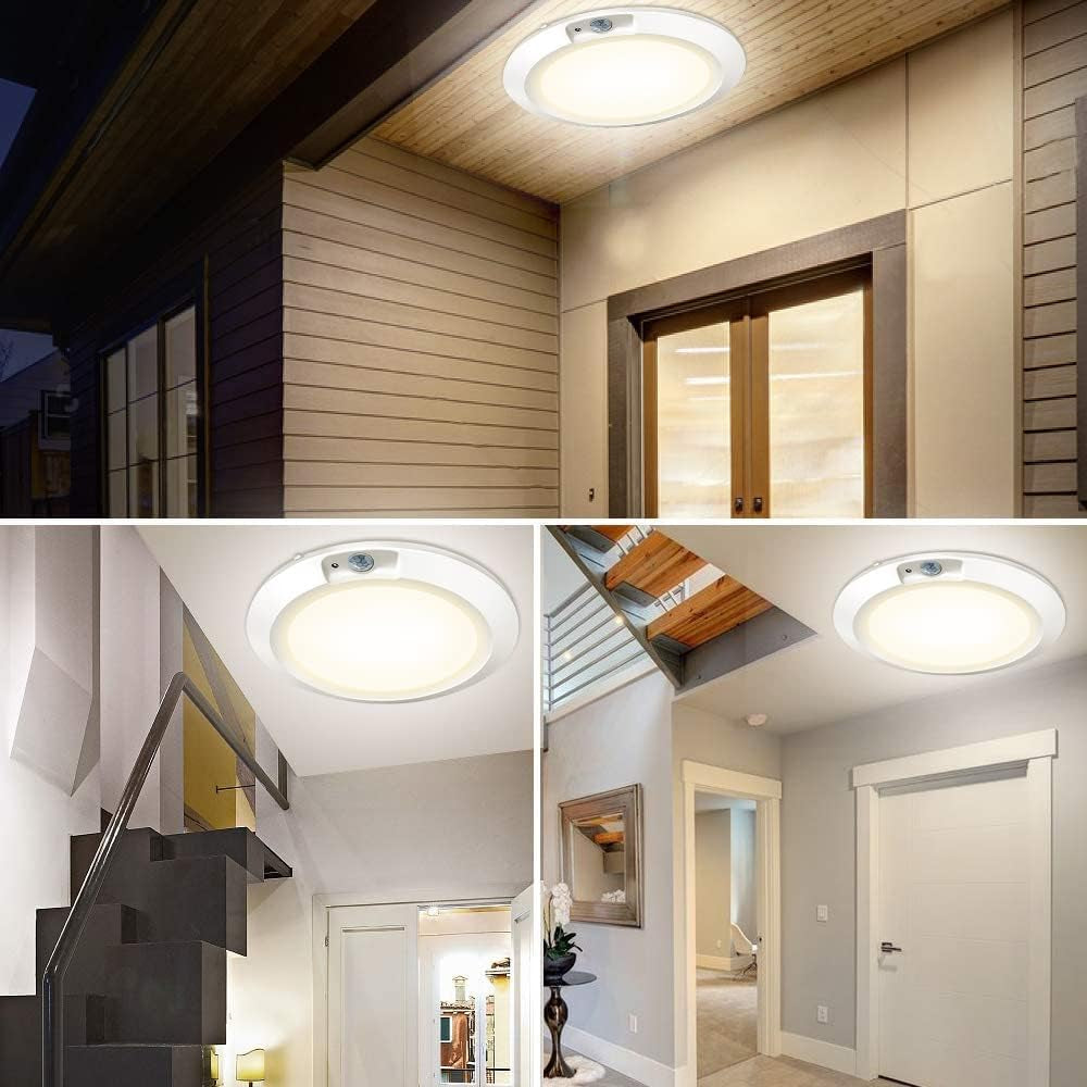Battery-Operated Motion Sensor Ceiling Light - 6.5'' Wireless LED Indoor Lighting for Shed, Loft, Porch, Toilet, Garage, Stair, Hallway, and Cupboard - 210LM Warm Light