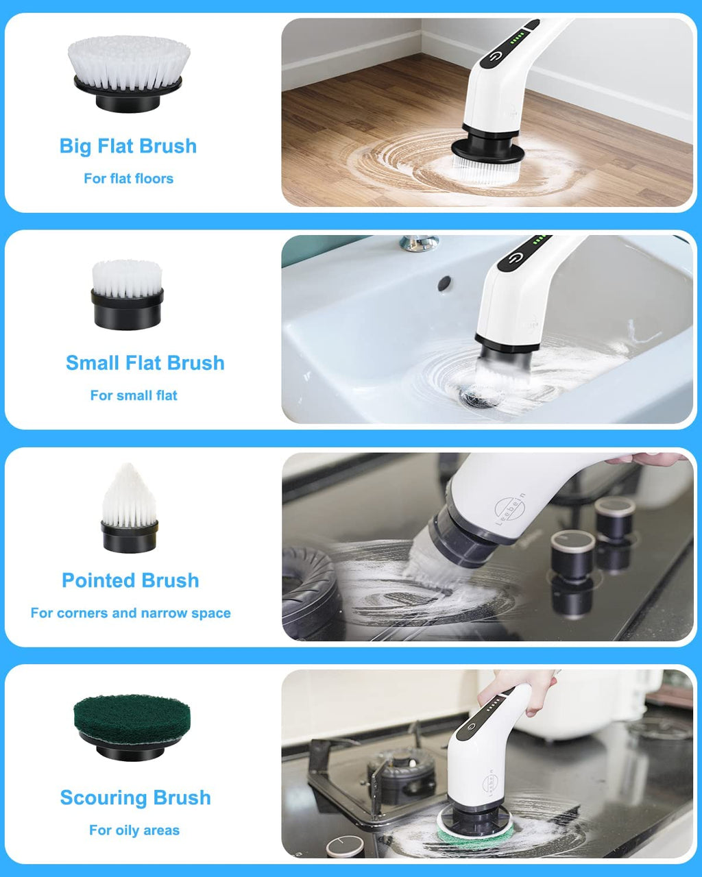 Cordless Electric Spin Scrubber with 8 Replaceable Brush Heads and Extendable Handle for Efficient Bathroom and Kitchen Cleaning, 300/400 RPM Rotation for Floor and Tile Surfaces