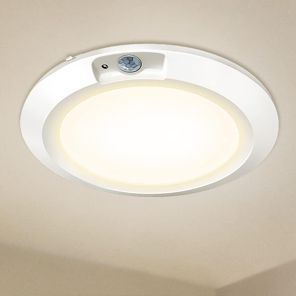 Battery-Operated Motion Sensor Ceiling Light - 6.5'' Wireless LED Indoor Lighting for Shed, Loft, Porch, Toilet, Garage, Stair, Hallway, and Cupboard - 210LM Warm Light