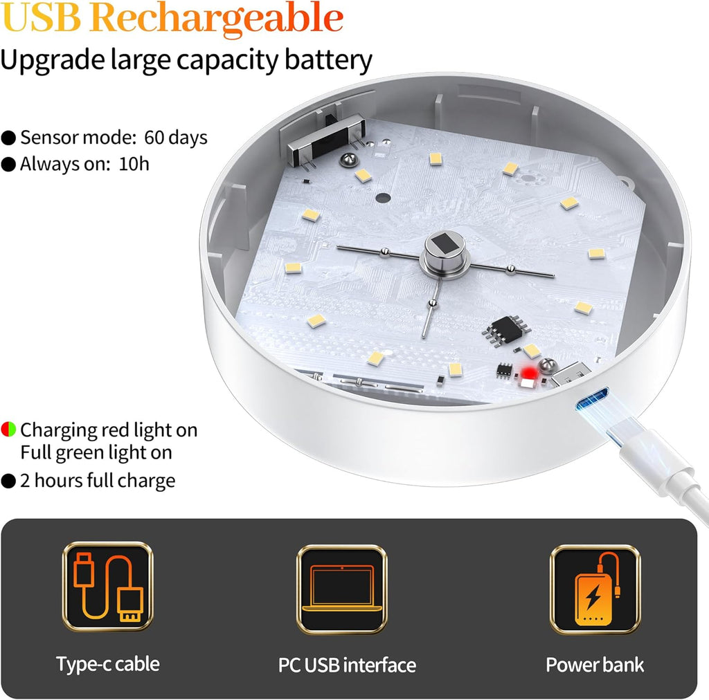 Indoor Motion Sensor Lights - 6 Pack Wireless USB Rechargeable Puck Lights for Cabinets, Stairs, Wardrobes, and Corridors