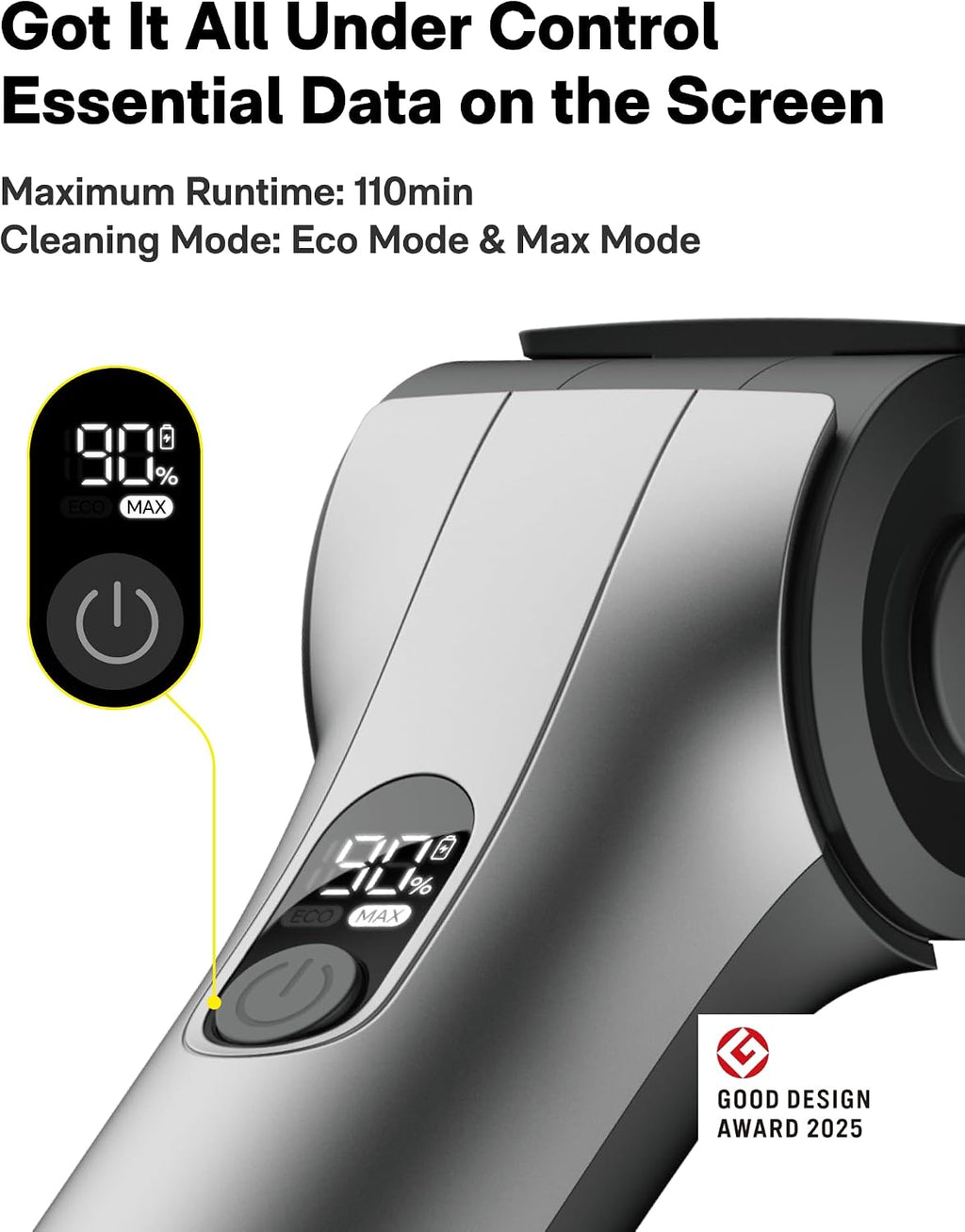 Flexi™ Electric Cleaning Brush with Adjustable Angle, Extendable Handle, Smart Display, IPX7 Waterproof Rating, and 8 Replaceable Brush Heads for Bathroom and Tile Cleaning