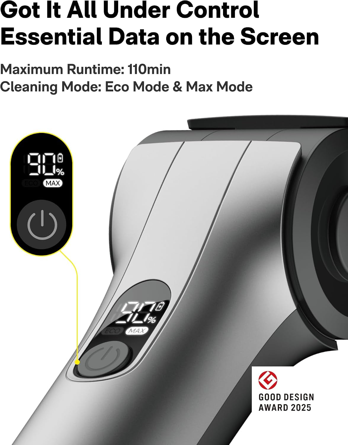 Flexi™ Electric Cleaning Brush with Adjustable Angle, Extendable Handle, Smart Display, IPX7 Waterproof Rating, and 8 Replaceable Brush Heads for Bathroom and Tile Cleaning